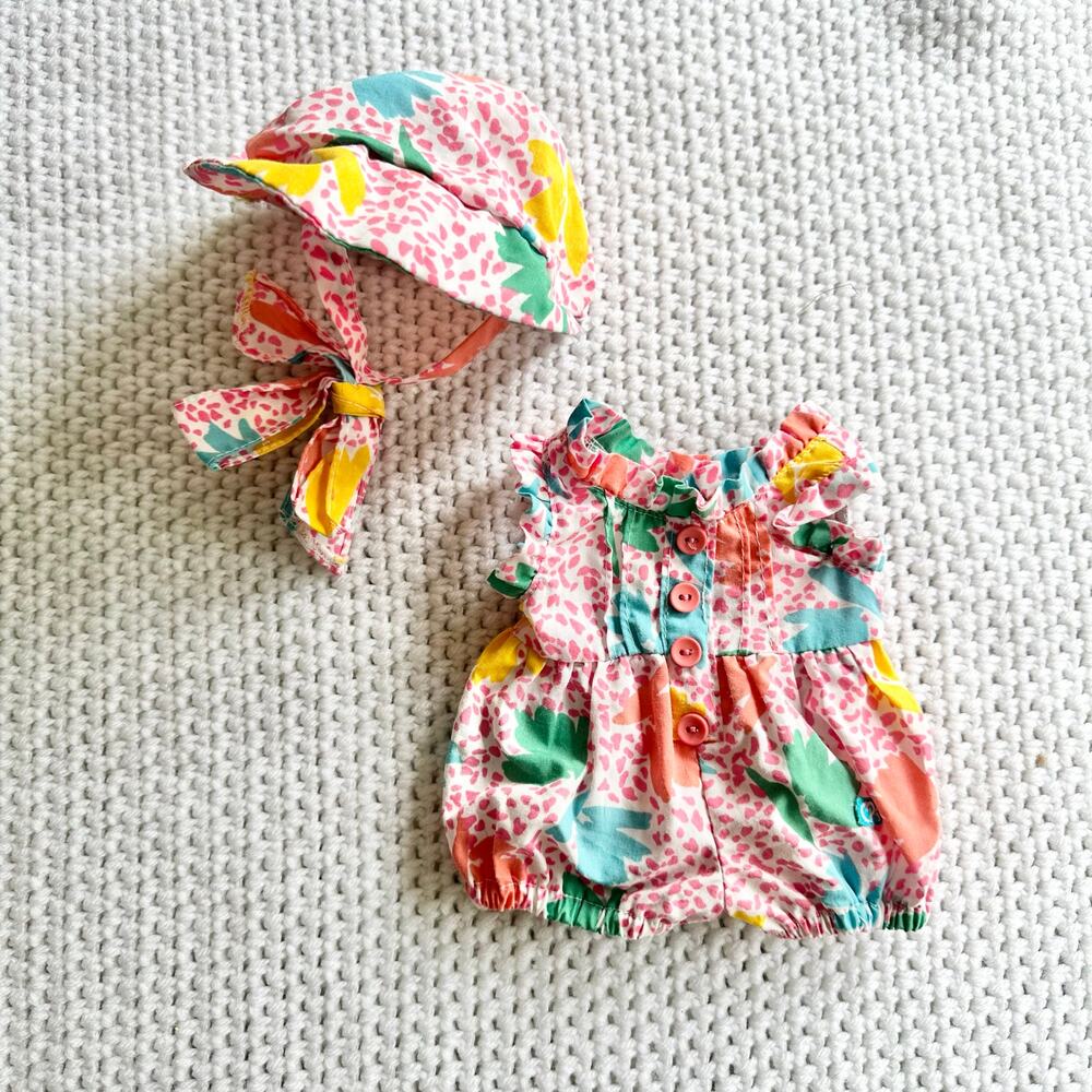 Cabbage Patch Kids 1988 Coleco Colorful Graphic Jungle Print Jumper Bonnet Set - Picture 1 of 8